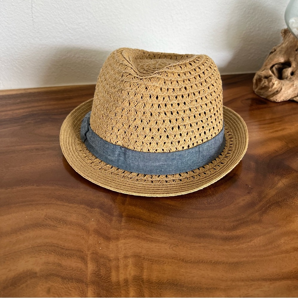 Women’s Woven Tan   Fedora with Blue Chambray Band - OS